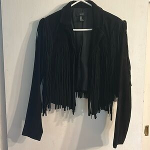 Forever 21 cropped leather fringe jacket